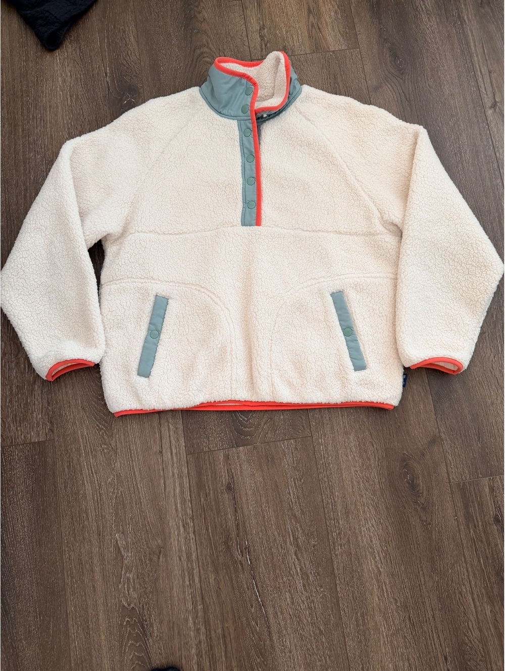 Wrangler Cream Sherpa Fleece Snap Pullover Medium Colorblock Outdoor Jacket